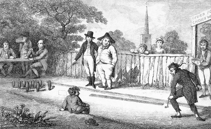 Framed Print : Men Playing Skittles Framed Print : Men Playing Skittles