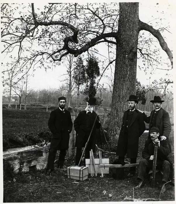 Framed Print : Men Pose Beside Tree W / Camera Tripod Framed Print : Men Pose Beside Tree W / Camera Tripod
