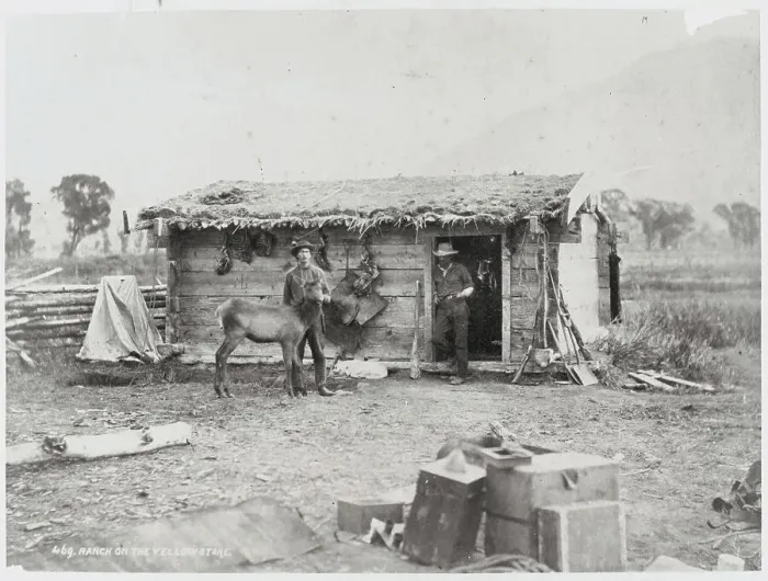 Framed Print : Men Posing Outside Cabin Framed Print : Men Posing Outside Cabin