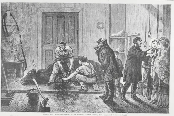 Framed Print : Men Pouring Beef Blood Framed Print : Men Pouring Beef Blood