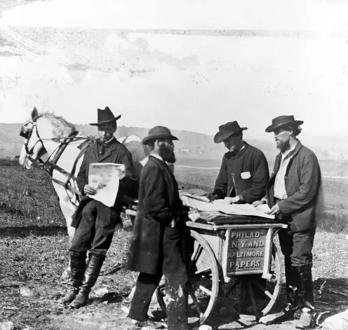 Framed Print : Men Purchasing Newspapers Framed Print : Men Purchasing Newspapers