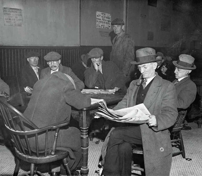 Framed Print : Men Reading at Bowery Rooming House Framed Print : Men Reading at Bowery Rooming House