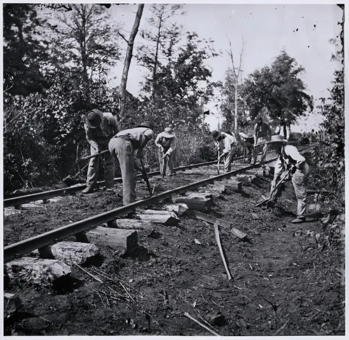 Framed Print : Men Rebuilding Railroad Framed Print : Men Rebuilding Railroad