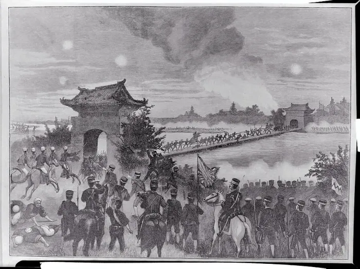 Framed Print : Men Run Across River Bridge To Attack Framed Print : Men Run Across River Bridge To Attack