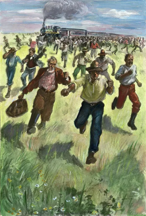 Framed Print : Men Running During Land Rush Framed Print : Men Running During Land Rush