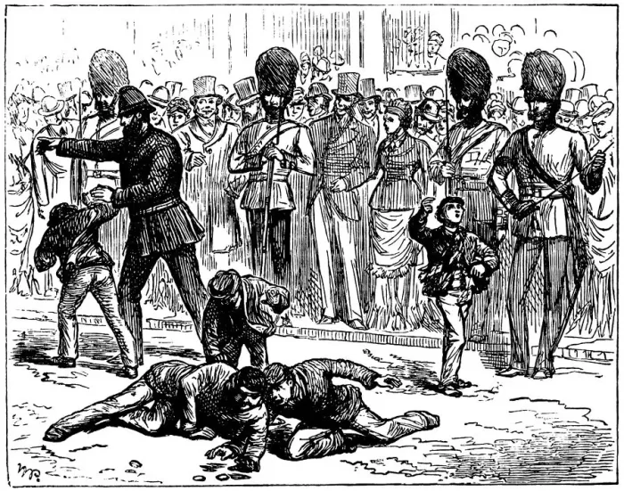 Framed Print : Men scrambling for pence in street, 1876, Illustrated London News Framed Print : Men scrambling for pence in street, 1876, Illustrated London News