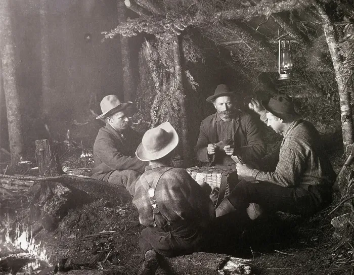 Framed Print : Men Seated At Camp Playing Cards Framed Print : Men Seated At Camp Playing Cards