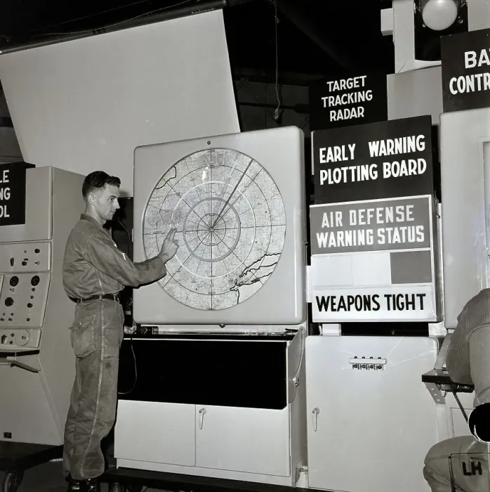 Framed Print : Men Seated At Missile Console Working Framed Print : Men Seated At Missile Console Working