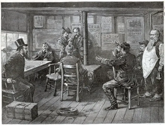 Framed Print : Men Seated In Saloon; Engraving Framed Print : Men Seated In Saloon; Engraving