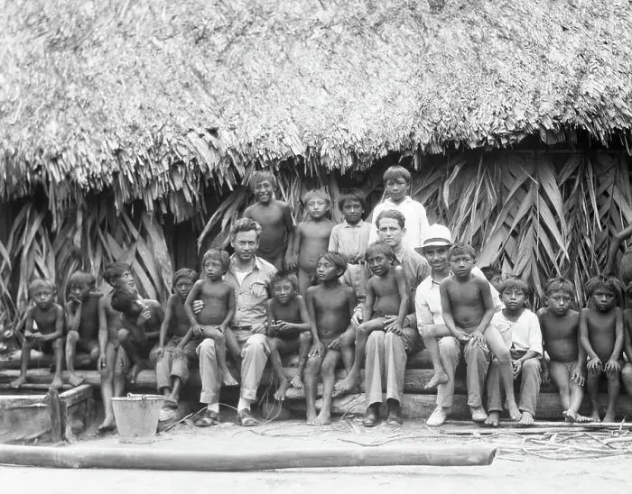 Framed Print : Men Seated with San Blas Children Framed Print : Men Seated with San Blas Children