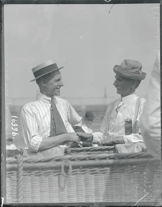 Framed Print : Men Shaking Hands at Balloon Races Framed Print : Men Shaking Hands at Balloon Races
