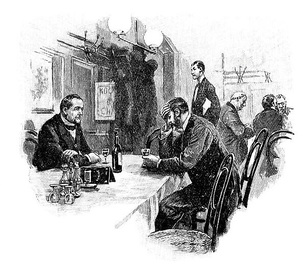 Two men sitting in restaurant, having discussion
