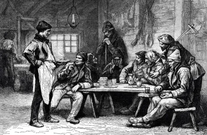Framed Print : Men sitting at table in restaurant, talking and drinking Framed Print : Men sitting at table in restaurant, talking and drinking