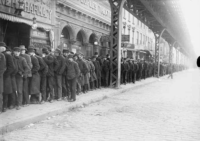 Framed Print : Men Standing in Bread Line