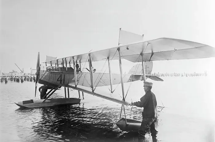 Framed Print : Men Standing In Water W / Early Seaplane Framed Print : Men Standing In Water W / Early Seaplane