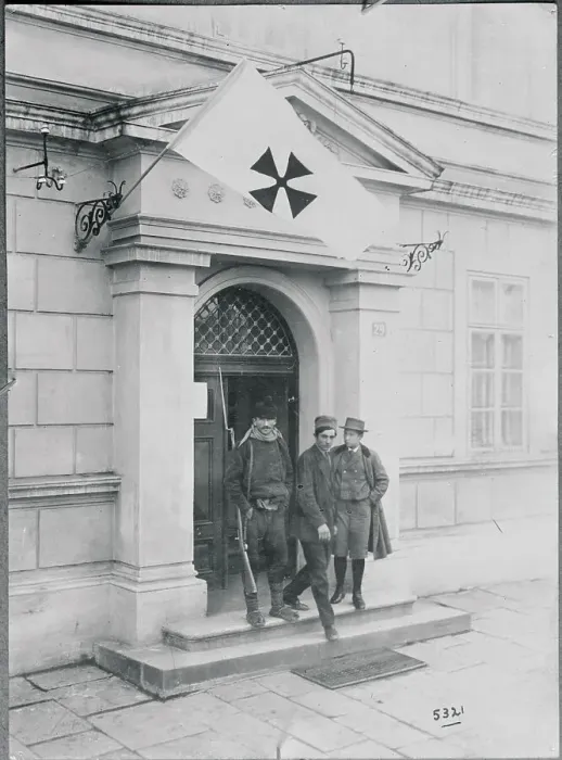 Framed Print : Men on Steps of Red Cross Building Framed Print : Men on Steps of Red Cross Building