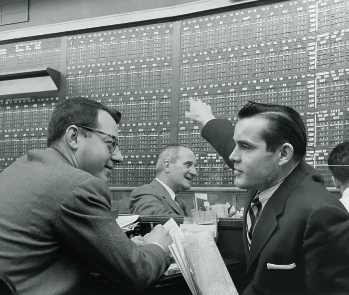 Framed Print : Men at Stock Exchange Board