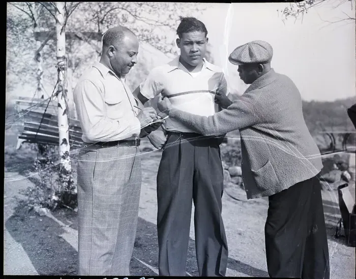 Framed Print : Men Taking Joe Louis Chest Measurements Framed Print : Men Taking Joe Louis Chest Measurements