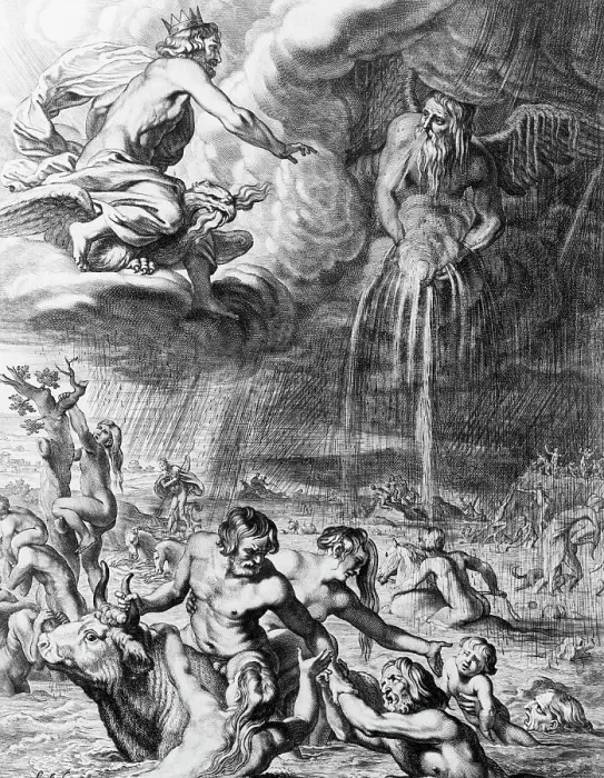 Framed Print : Men Try To Escape Flood Caused By Zeus Framed Print : Men Try To Escape Flood Caused By Zeus