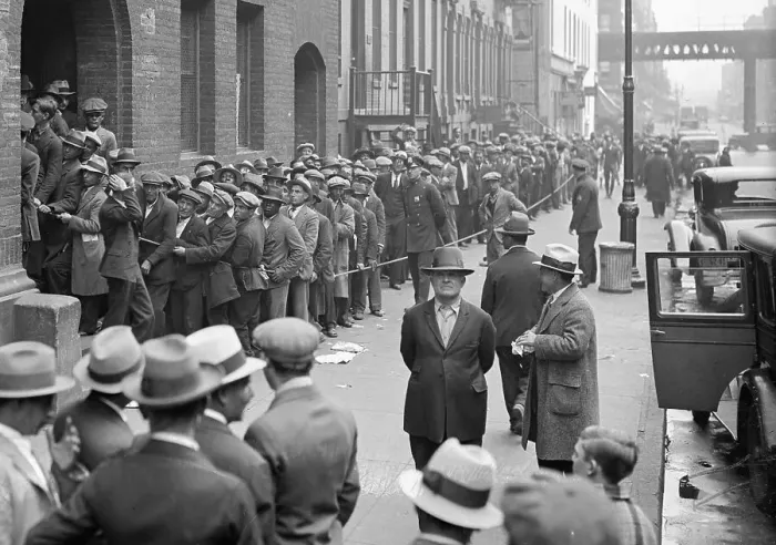 Framed Print : Men Waiting in Line for Unemployment Framed Print : Men Waiting in Line for Unemployment