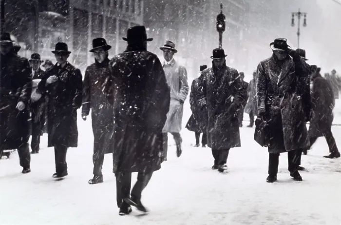 Framed Print : MEN WALK ALONG SNOWY STREETS, NEW YORK CITY Framed Print : MEN WALK ALONG SNOWY STREETS, NEW YORK CITY