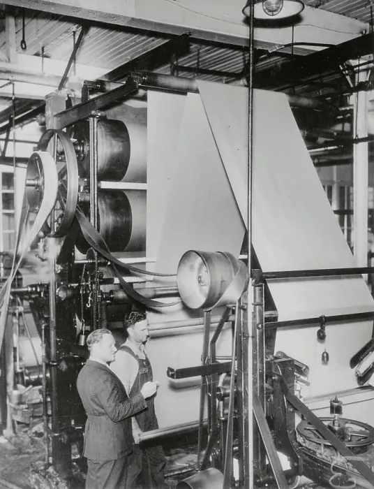 Framed Print : Men Watching Textile Machine