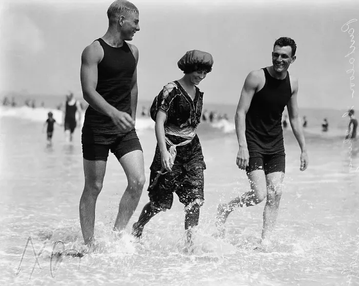 Framed Print : Two Men and a Woman at Beach Framed Print : Two Men and a Woman at Beach