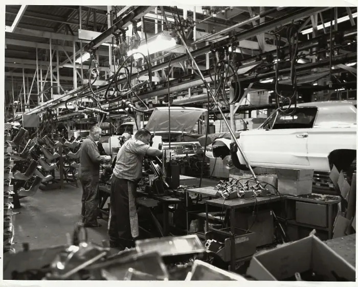 Framed Print : Men Working on Auto Assembly Line Framed Print : Men Working on Auto Assembly Line