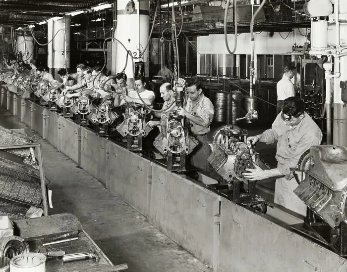 Framed Print : Men Working on Automobile Engine Assembly Line Framed Print : Men Working on Automobile Engine Assembly Line