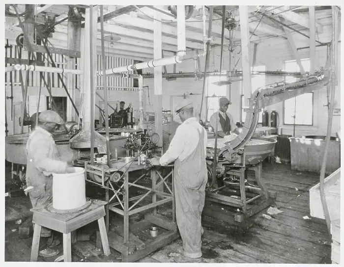Framed Print : Men Working in Cannery Framed Print : Men Working in Cannery