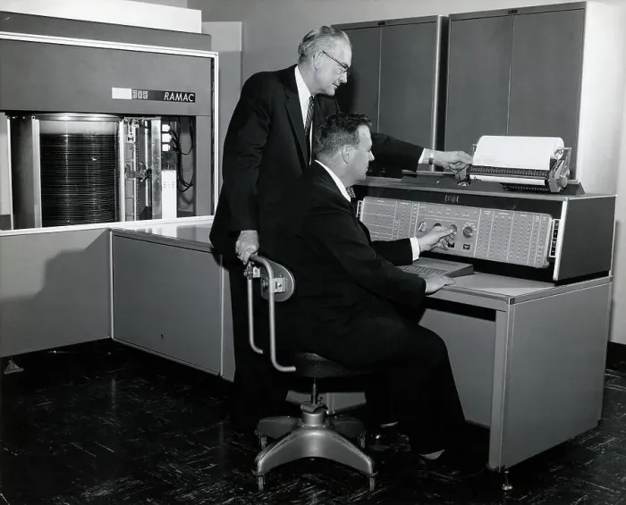 Framed Print : Men Working On Early Ibm Computer Framed Print : Men Working On Early Ibm Computer