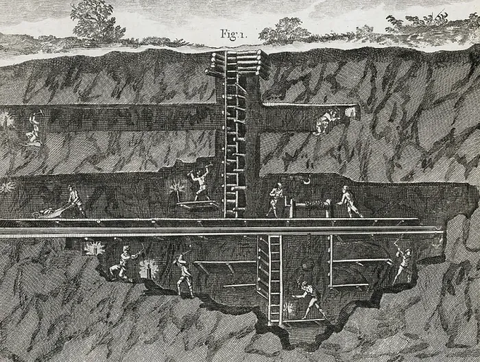 Framed Print : Men Working Inside French Mineralogical Mining Shaft Framed Print : Men Working Inside French Mineralogical Mining Shaft