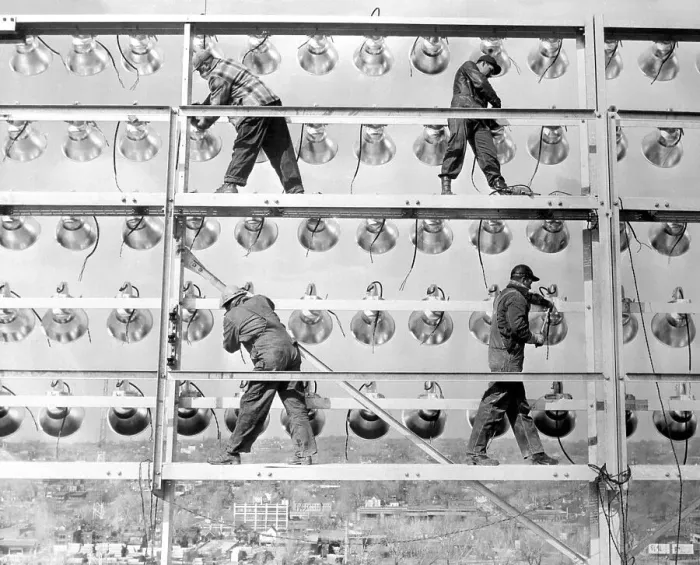 Framed Print : Men Working on Lighting Rigs Framed Print : Men Working on Lighting Rigs