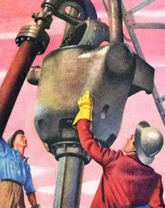 Framed Print : Two Men Working Oil Rig