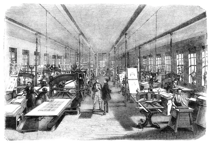 Framed Print : Men working at a printing press in workshop Germany 1858 Framed Print : Men working at a printing press in workshop Germany 1858