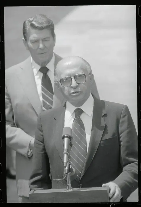 Framed Print : Menachem Begin Answering Reporter's Questions