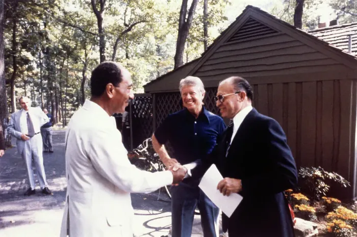 Framed Print : Menachem Begin and Anwar Sadat Shaking Hands Framed Print : Menachem Begin and Anwar Sadat Shaking Hands