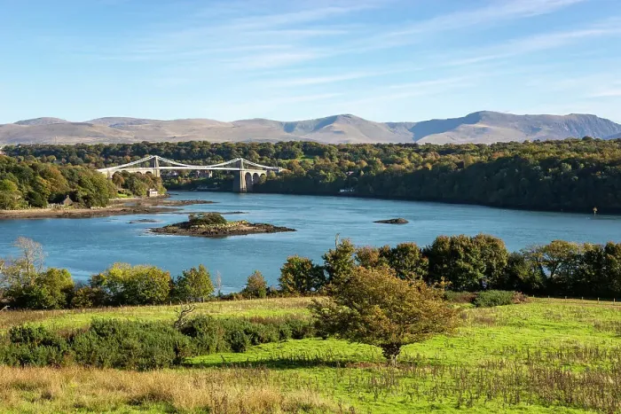 Framed Print : The Menai Bridge on a beautiful autumn afternoon, Anglesey, North Wales Framed Print : The Menai Bridge on a beautiful autumn afternoon, Anglesey, North Wales