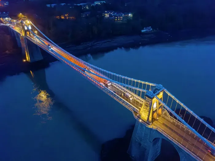 Framed Print : Menai Bridge From Above at night