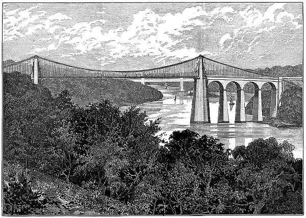 Menai Suspension Bridge in Bangor, Wales - 19th Century