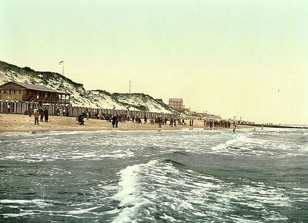 The Mens Beach on Sylt, Westerland, Schleswig-Holstein, Germany, Historic, digitally restored reproduction of a photochrome print from the 1890s
