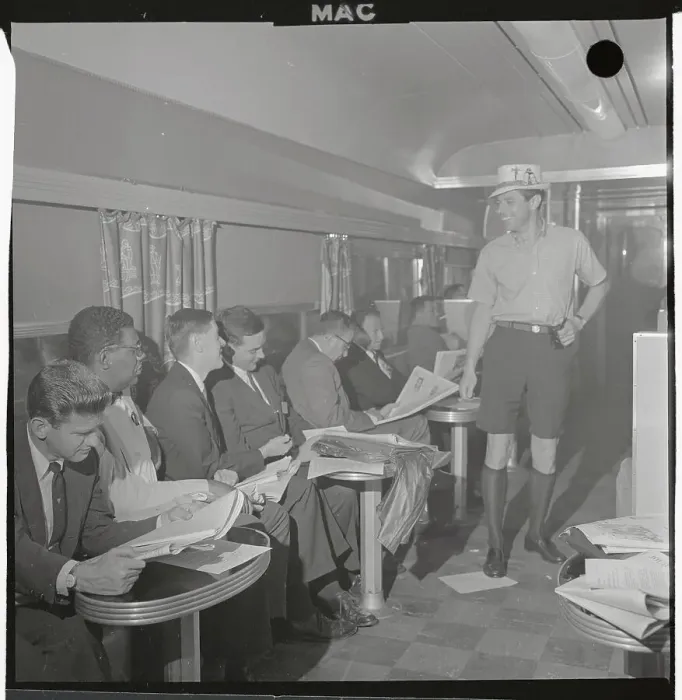 Framed Print : Men's Fashion Show on a Train