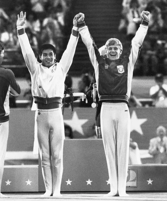 Framed Print : Men's Gymnastics Winners Celebrate At Medal Ceremony Framed Print : Men's Gymnastics Winners Celebrate At Medal Ceremony