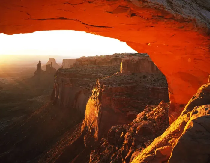 Framed Print : Mesa Arch desert overlook at sunrise Framed Print : Mesa Arch desert overlook at sunrise