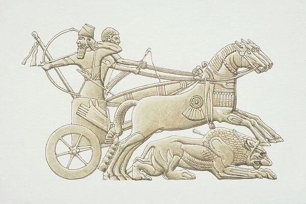 Mesopotamia, warriors riding chariot, side view