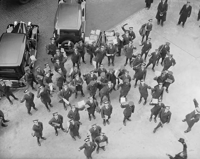 Framed Print : Messenger Boys Handing Out Pamphlets