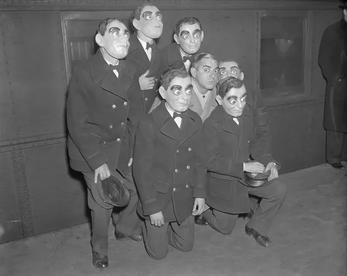 Framed Print : Messenger Boys Wearing Eddie Cantor Masks Framed Print : Messenger Boys Wearing Eddie Cantor Masks