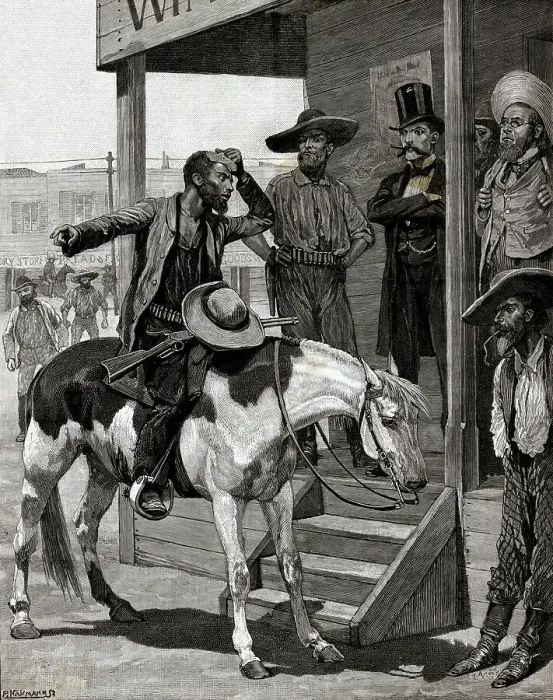 Framed Print : Messenger On Horseback Talks To Men Framed Print : Messenger On Horseback Talks To Men