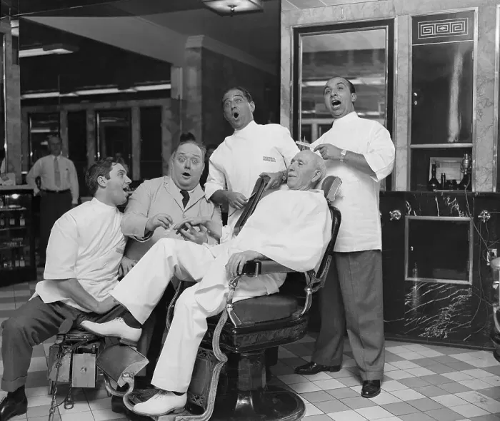 Framed Print : Met Quartet Servicing Barber Shop Owner Framed Print : Met Quartet Servicing Barber Shop Owner