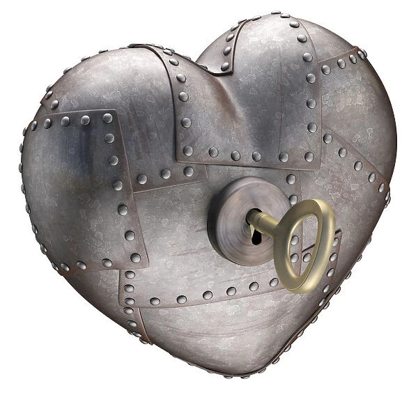 Metal heart with key, illustration